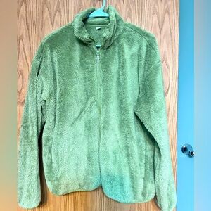 Pea green fuzzy zippered Uniqlo jacket